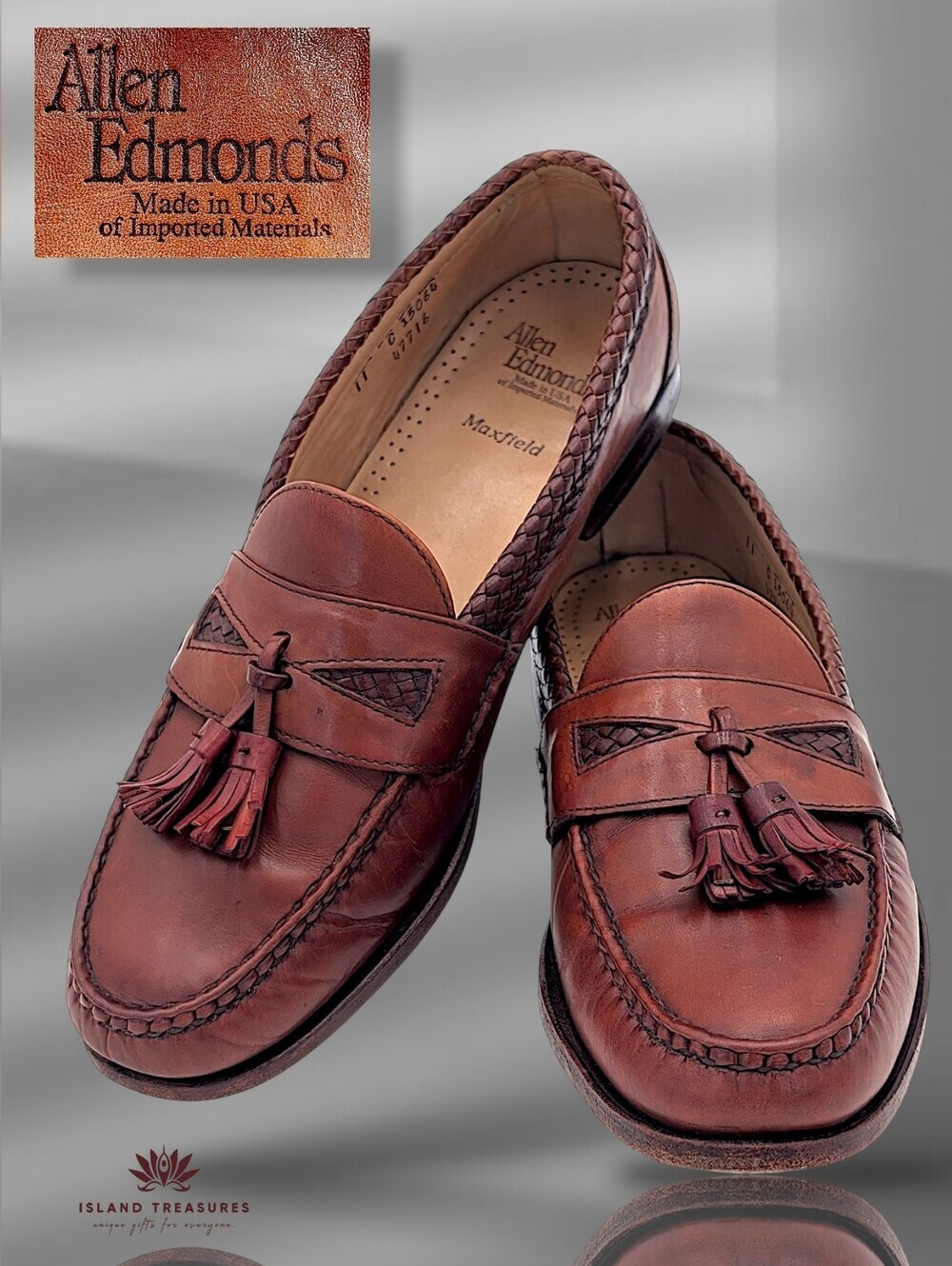 Allen Edmonds Sz 11C Men's Mayfield Brown Genuine Calfskin Leather Tassel Loafer